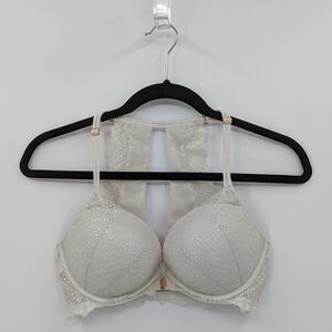 Victoria's Secret PINK Bra Women’s 34D Silver Shimmer Date Push Up Lace